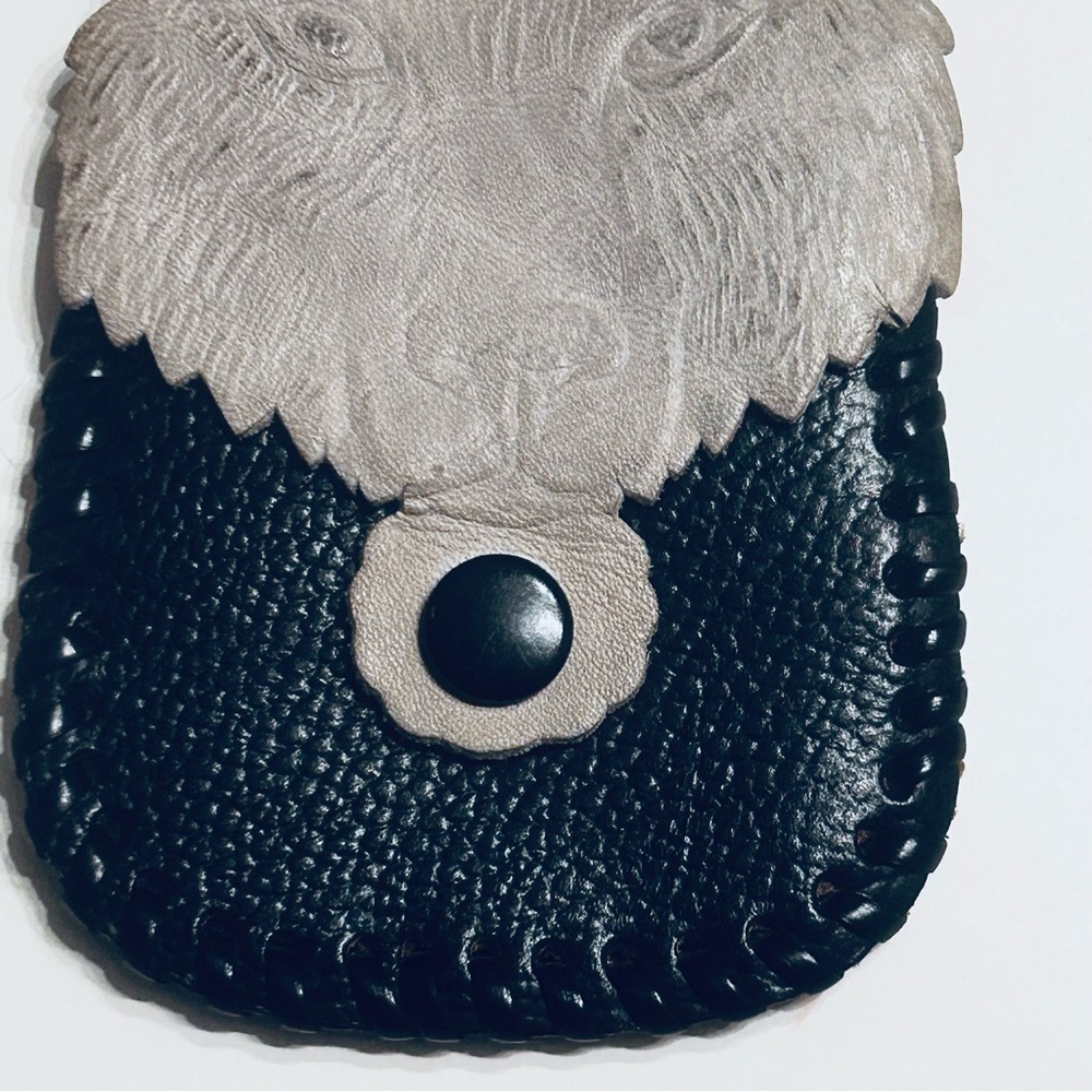 WOLF CHILD Vintage Handmade Leather Animal Face Coin Purse - Picture 3 of 8